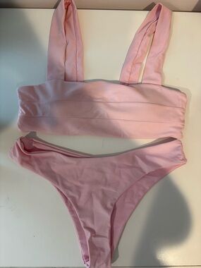 SHEIN Light Pink Ribbed Bandeau Bikini Set